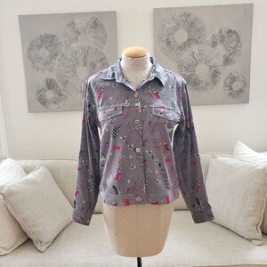 Christopher & Banks Stretch Christmas Button Down Shirt sz Sm